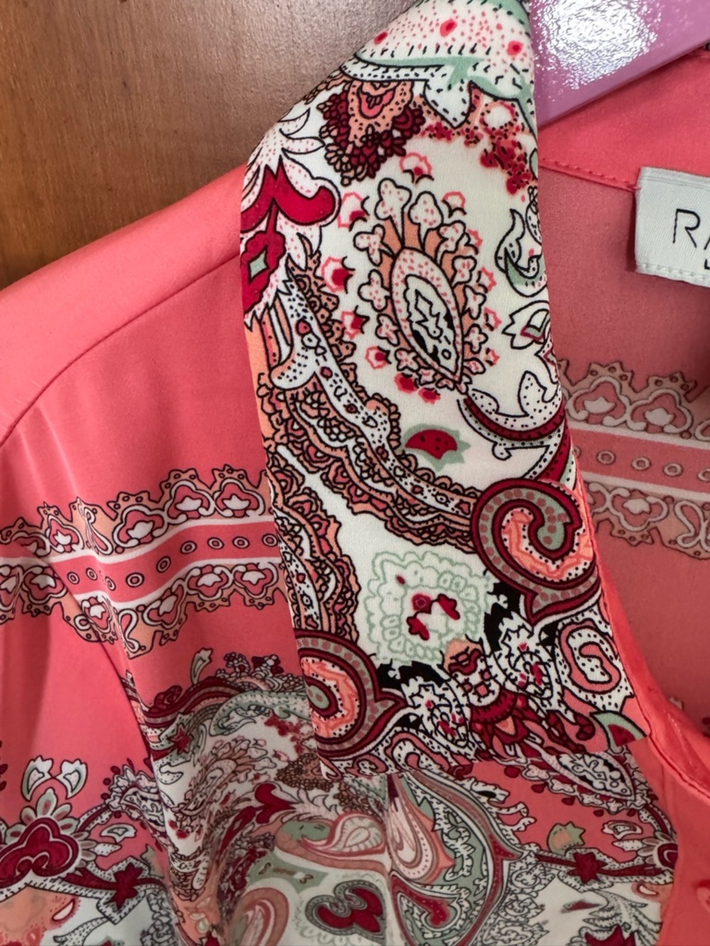 Rachel Zoe Pink Coral and Cream Paisley Button-Down Blouse - Picture 5 of 7